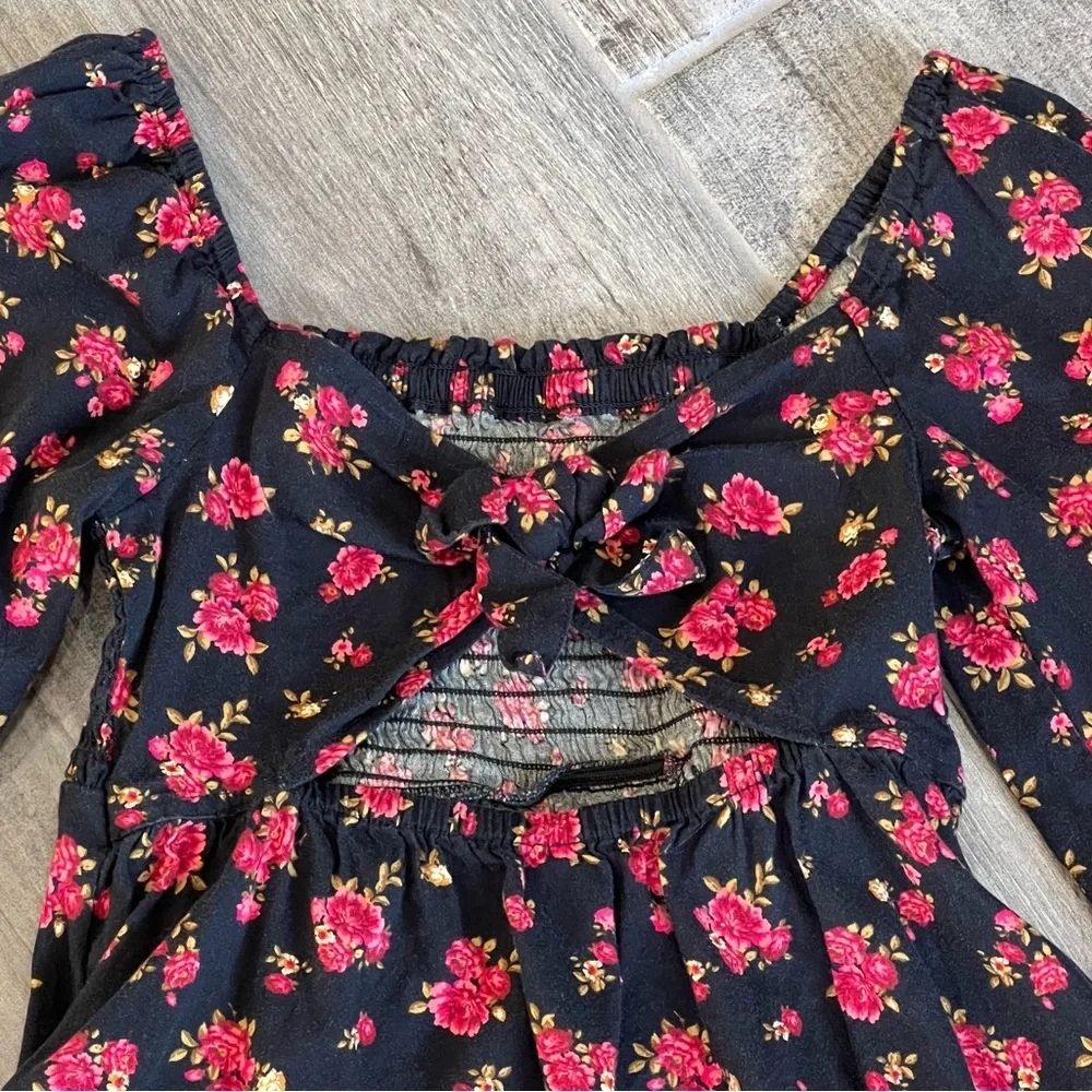 Old Navy Floral Print Dress Smocked Long‎ Sleeve Cottagecore Girl's Size 8